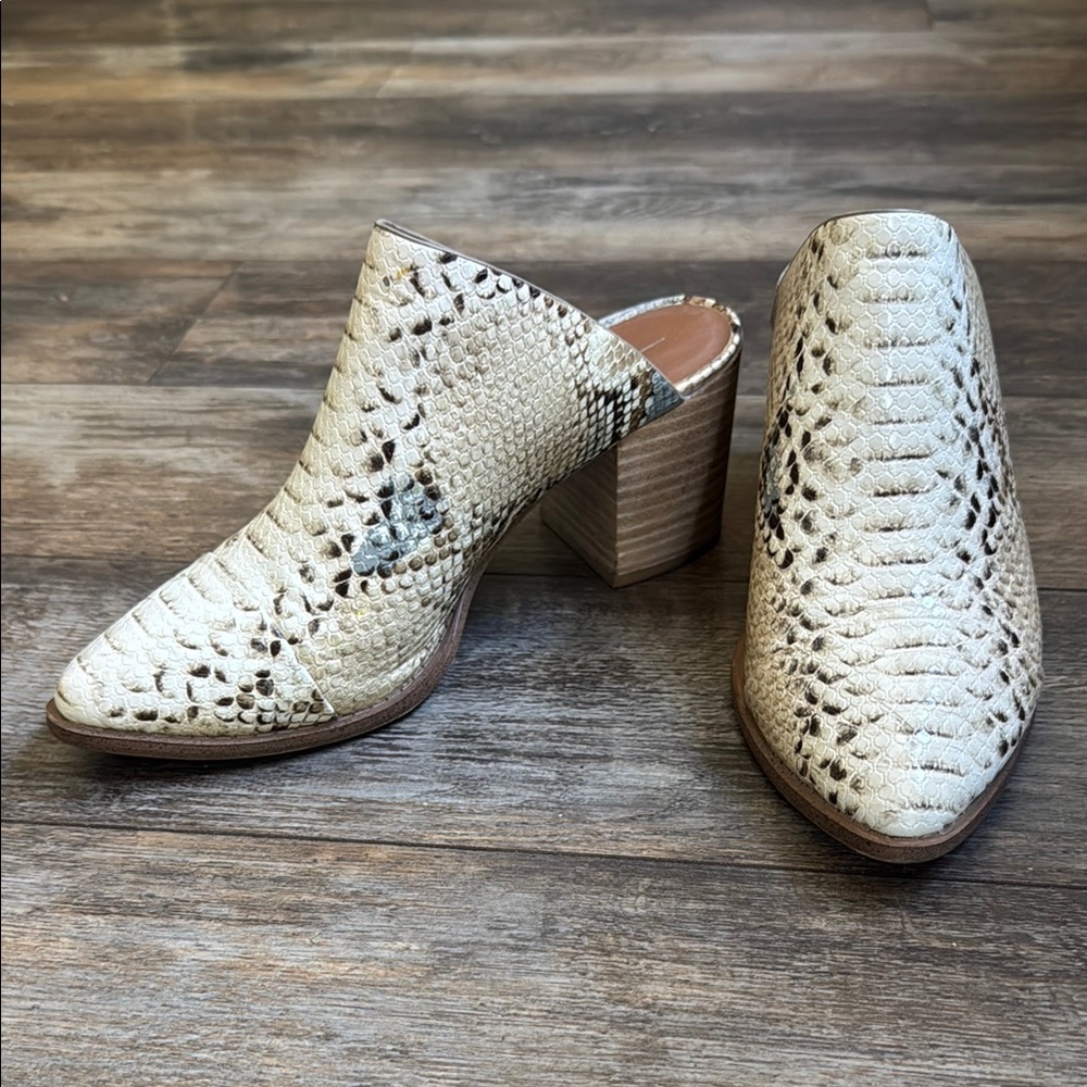 Report Cream and Tan Mules with Block Heel